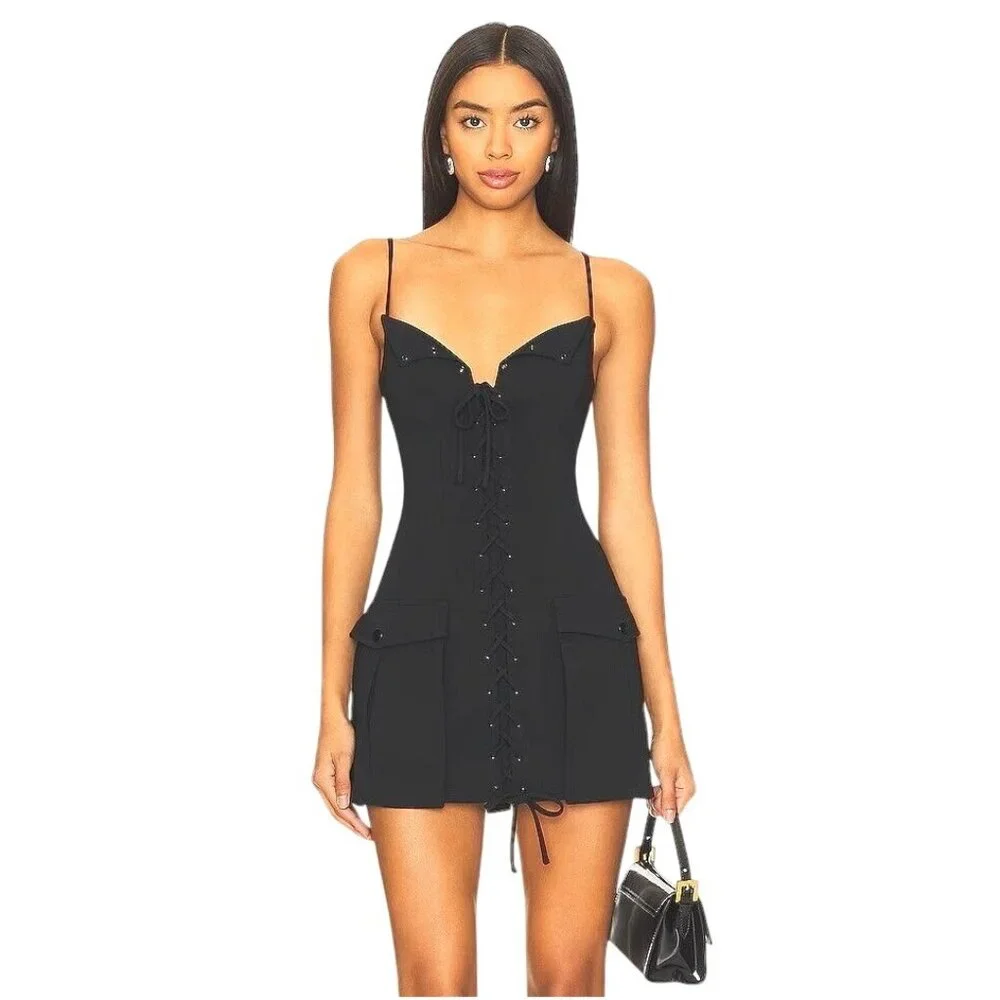 Lovers and Friends Denali Mini Dress in Black XX-Small New as-is Womens Lace Up - Picture 1 of 10